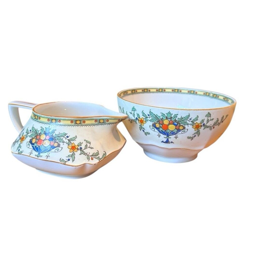 Crown Ducal Ware England Fruit Orange Lemon Plum Creamer & Sugar Regd No 7294-4